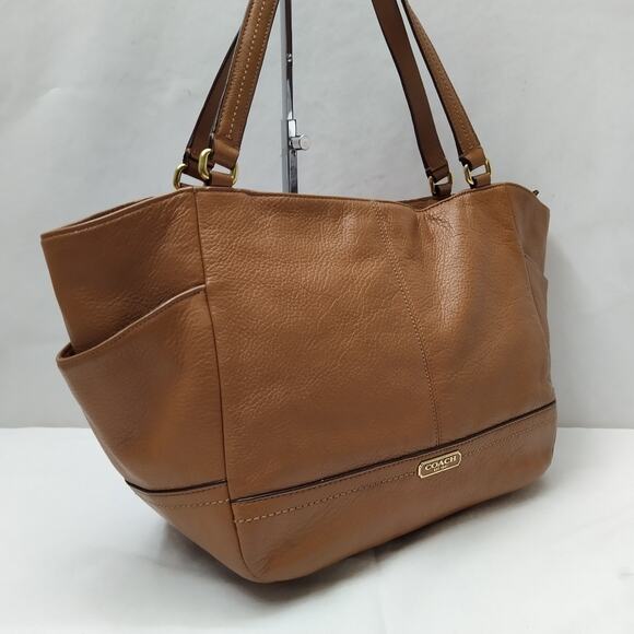 Coach Brown Pebbled Leather Double Handles Zipper Tote Bag - Picture 3 of 16